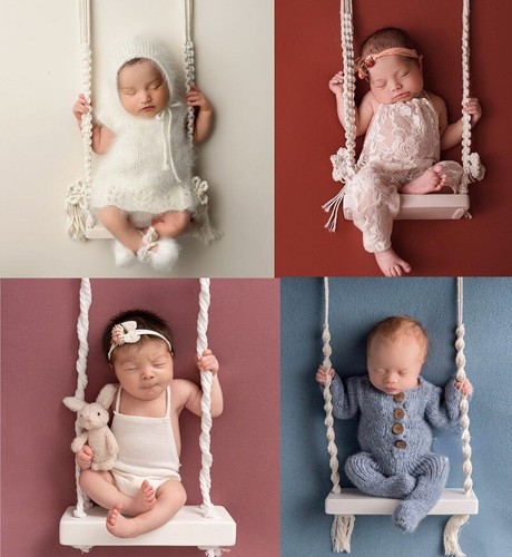 Baby Swing New Born Photography Props Wooden Chair Posing Aid Furniture Infants - Picture 1 of 13