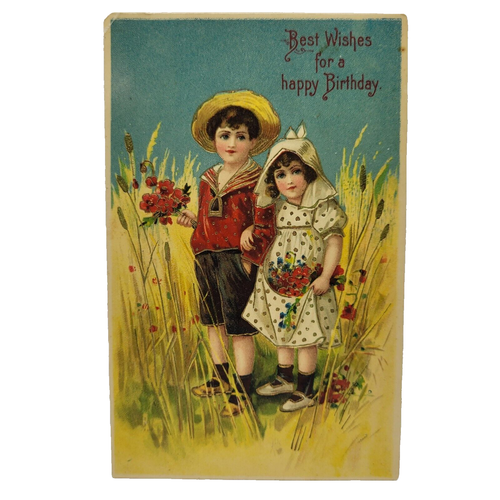 Postal de flores de campo de trigo victoriano de feliz cumpleaños de los mejores deseos de 1900 - Imagen 5 de 7