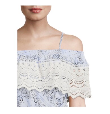 NO BOUNDARIES Womens Off Shoulder Blouse Size Medium 7-9 Juniors Crocheted New
