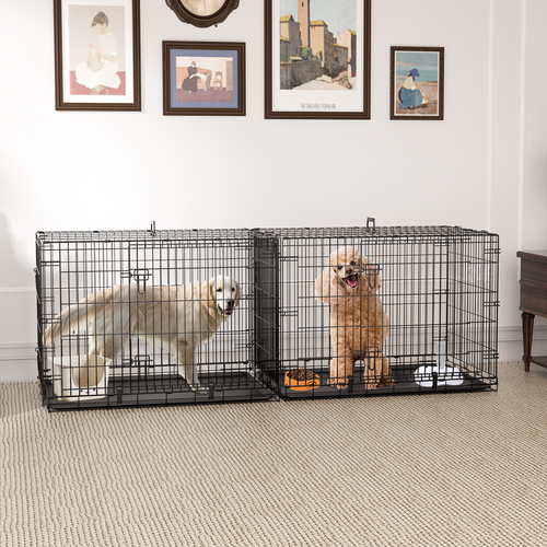 Dog Crate Kennel Folding Metal Pet Crate Cage Double door w/Slide-out Tray Black - Bild 11 von 36