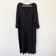 NWT Eloquii Surplice Bodice Side Slit 3/4 Sleeve Dress in Black Plus Size 22