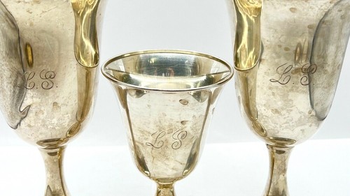 3X Solid Sterling Silver Goblets Wine Glasses by Preisner, Wallingford, CT, USA - Picture 2 of 6