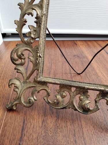 Vintage Antique Art Nouveau Gold Tone Ornate Standing Brass Frame Fits 4"x6" - Picture 3 of 9