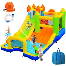 Inflatable Bounce Houses for Kids with Splash Pool & Water Gun & Basketball
