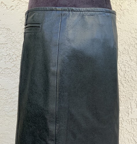 Karen Kane 100% Leather Skirt Size L Black Knee Length Pockets Lined Mob Wife - Picture 5 of 22