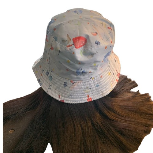 Sombrero de cubo de moda azul bebé estampado de setas caprichoso artesanal boutique OSFM - Imagen 4 de 8