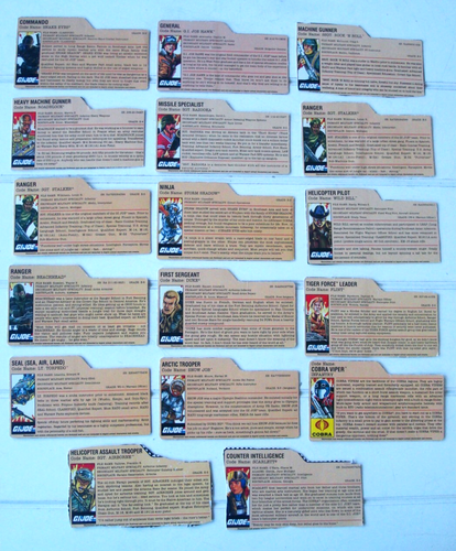 17 PC G I G.I. Joe CUT File Cards VARIETY Lot Cardboard