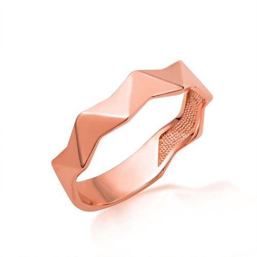 Gold Geometric Textured Band Ring (Available in Yellow/Rose/White Gold) - Picture 4 of 6