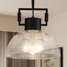 Modern Black Farmhouse Pendant Lights for Kitchen Island - 11.8" Glass Dome C...
