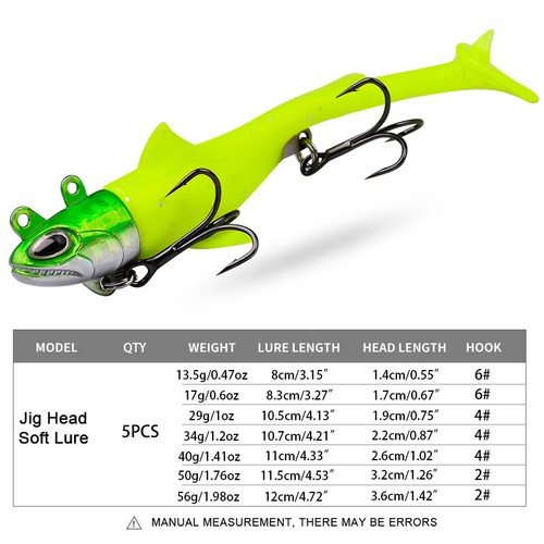 5 pz Teste Jig Piombo Esche Pesca Morbide Paddle Coda Esca Manovella Gancio Swimbait - Foto 2 di 12