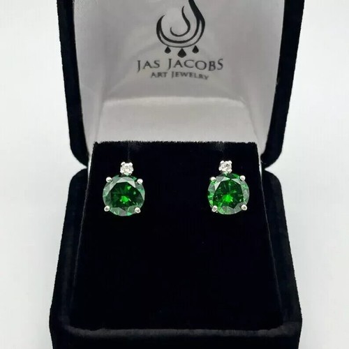 925 Sterling Silver Green Emerald Stud Earrings For Women lab-created - Picture 4 of 4