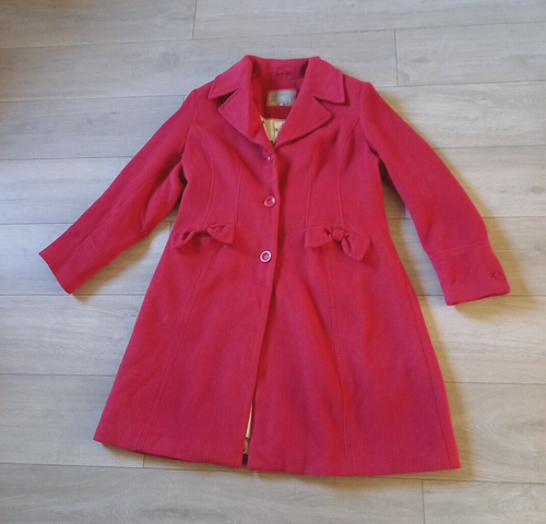 Per Una M&S Bow Trim 50% Wool Midi Coat Raspberry Pink Smart Casual Office UK18