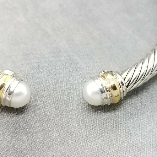 David Yurman 925 Sterling Silver & 14k Gold Diamond 5mm Pearl Bracelet Bangle - Picture 9 of 11