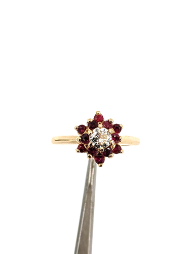 14KT Yellow Gold 2.40dwt Diamond Surrounded By Ruby Stones Ring Size 6 0.25cttw - Picture 8 of 13