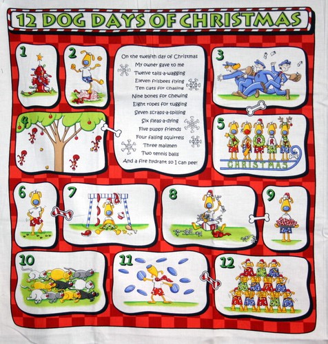 12 DOG DAYS OF CHRISTMAS PANELS FROM MODA - 100% COTTON FABRIC - Picture 2 of 5