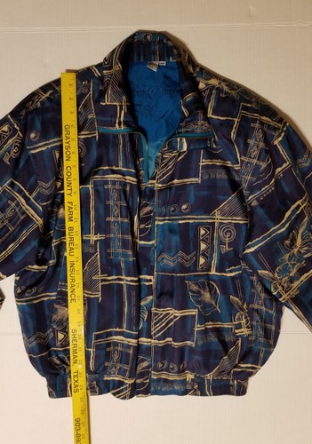 Vtg 90's Windbreaker Tracksuit Set Navy Blue Turquoise Silk Nylon PM / L - Picture 8 of 13