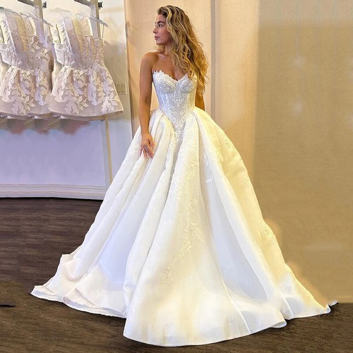 High Quality A-line Strapless Wedding Dresses Satin Corset Sleeveless BridalGown