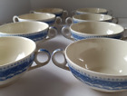Grindley Avon Dessert Soup Bowls set of 8 Blue & White Double handle England Vtg