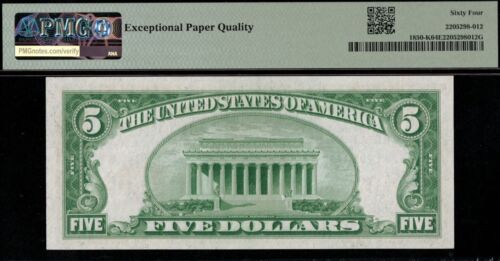 1929 $5 FRBN K00000033A P.M.G #64EPQ - Picture 2 of 3