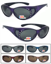 Womens Rhinestones Oval Anti Glare Polarized Lens Cover Fit Over Sunglasses