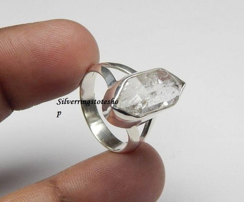 Anillo de diamantes Herkimer crudos naturales de plata de ley 925 hecho a mano anillo de promesa - Imagen 3 de 6