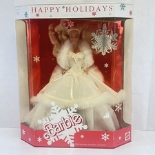 1989  Happy Holiday Barbie Doll Special Edition White Dress Box Damage