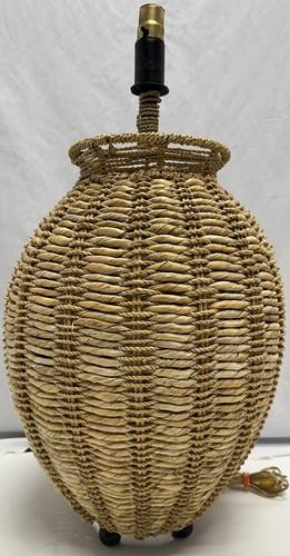Vintage Wicker Rattan Table Lamp With Matching Shade Brown Basket 30” Tall - Picture 6 of 11
