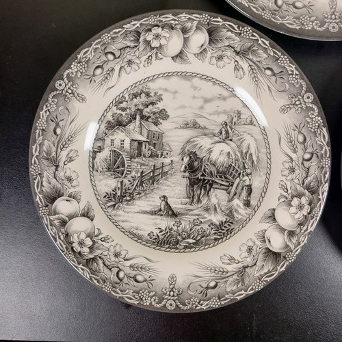 3-Pc Royal Stafford Black 8.5" Salad Plates - Blacksmith Forge Hayride Coaching - Picture 2 of 7