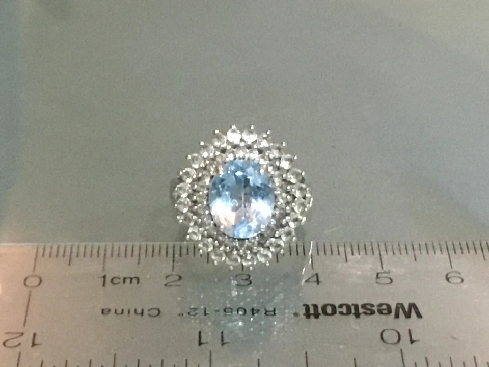 Juego de topacio azul cielo y circonitas blancas en plata 925 S talla 7 chapado en rodio❤️ Foto 3 de 3