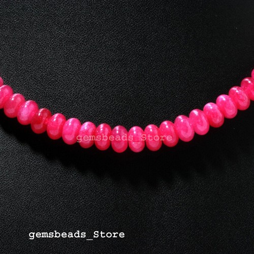 925 Sterling Silver Hot Pink Chalcedony Rondelle Beads Gemstone 8MM Necklace 18" - Picture 3 of 11