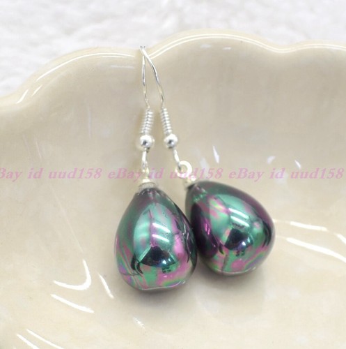 Pretty 12x16mm Real South Sea Shell Pearl Teardrop Silver Dangle Earrings AAA - Picture 6 of 12