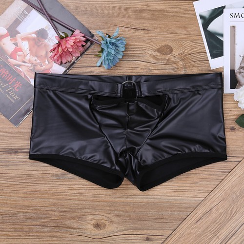 Negro Sexy Para hombres Cuero de Látex Baúles Calzoncillos Calzoncillos Ropa Interior Pantalones cortos - Imagen 9 de 43