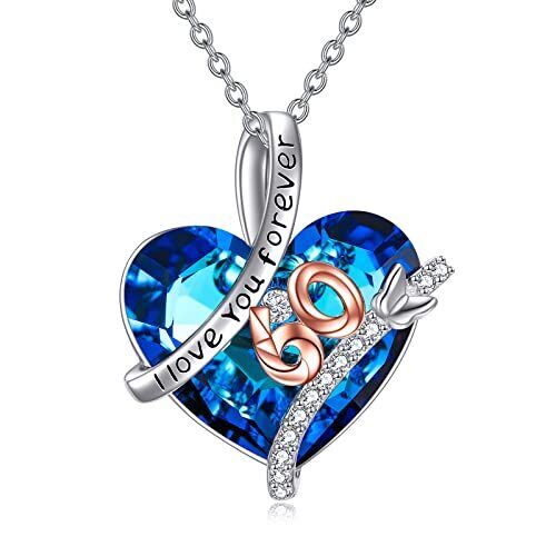 Yfn 60Th Birthday Gifts For Women 925 Sterling Silver Heart Crystal Necklace