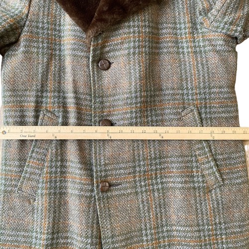 Tweed Vintage Topcoat 40 Wool Faux Fur Three Button Long Brown Lined Overcoat - Picture 10 of 12