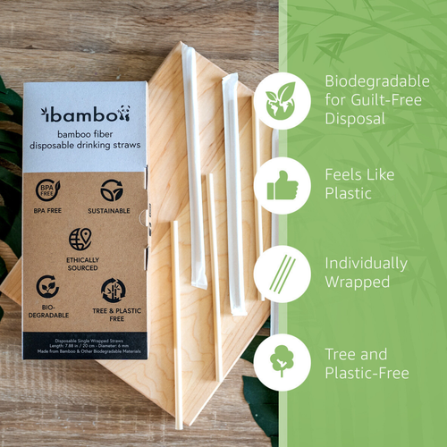 Ibambo Bamboo Disposable Straws - 1000 Pack, Single Wrapped Compostable Straws - Picture 2 of 9