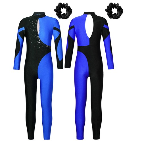 Kids Girls Jumpsuit Gymnastics Leotard Sparkly Catsuit Hollow Back Bodysuit - Picture 30 of 109