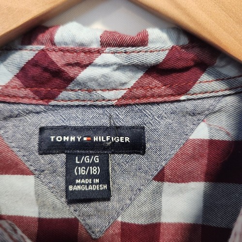 Tommy Hilfiger Button Down Hemd Jugend Jungen LG Langarm weinrot/blau kariert - Bild 4 von 6