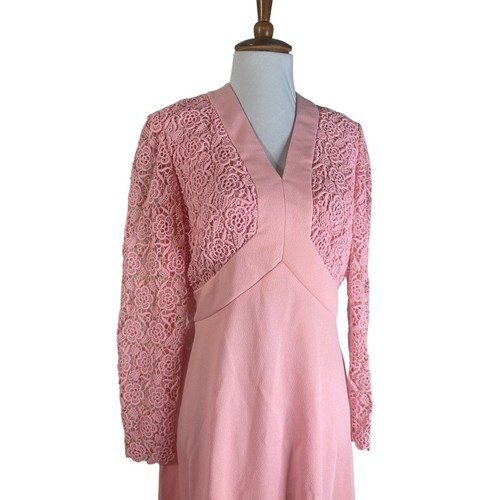 Vintage 1960s Designer Abella Paris Pink Lace Maxi Dress. - 第 4/9 張圖片