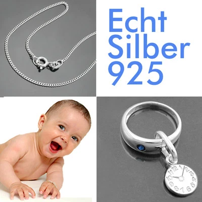 FACHHANDEL-DIREKT Jungen Safir Taufring blau Geburts Uhr inkl Uhr Zeiger Gravur & Kette Silber 925