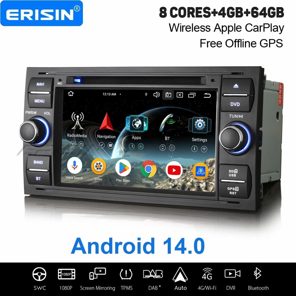 64GB Android 16 Autoradio GPS Ford Focus Kuga S/C-Max Transit Galaxy Fiesta Kuga - Bild 1 von 4