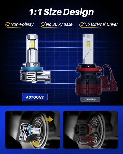 AUTOONE H11 H8 LED Headlight Super Bright Bulbs Kit 6500K 80000LM High Low Beam - Imagen 5 de 11