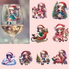 9x Mixed Christmas Fairy Princess Cartoon UV DTF Sticker- Wine Glass Bottle
