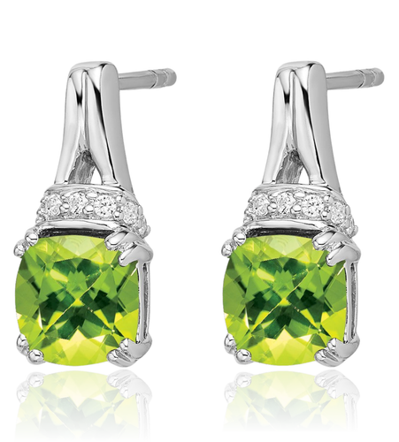 14K Solid White Gold Peridot Diamond Dangle Earrings - Picture 9 of 11