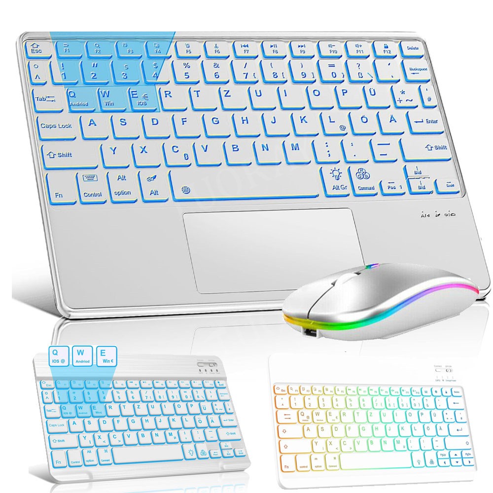 Beleuchtet QWERTZ Tastatur Maus Für 2024 Neu iPad Air 11″ 6th Gen/iPad Pro 11″