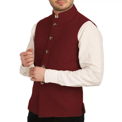 Mens Stand Up Collar Vintage Tweed Herringbone Waistcoat Vest Wedding Wool Groom - Picture 7 of 23