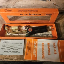 VINTAGE NATIONAL KOOLITE 3A GAS AIR BLOWPIPE PROPANE TORCH W/ TIPS & WRENCH NOS