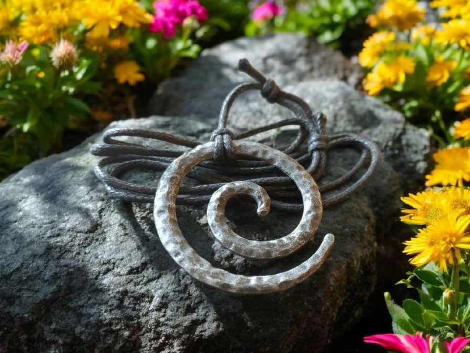 Celtic Spiral Pendant, Iron Steel Amulet Viking Jewelry Norse Mythology Necklace - Image 2 of 4