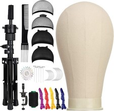 23 Inch Canvas Block Mannequin Head for Wigs Making Display with Wig Caps, T ...
