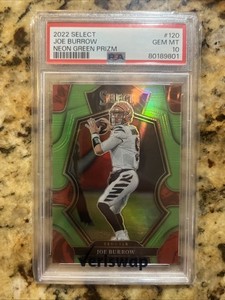 2022 Panini Select - Premier Level Joe Burrow #120 Neon Green Prizm /49 PSA 10