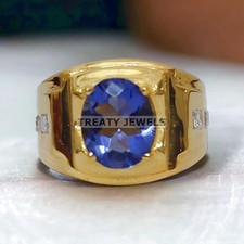 Blue Sapphire Oval Cut With 14k Yellow Gold R...